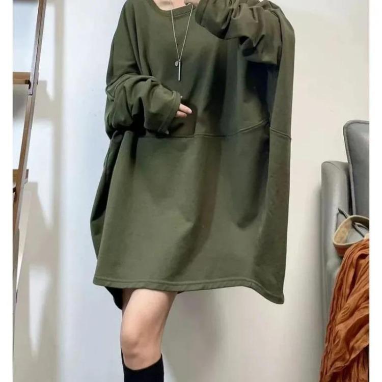 

Women Winter Sweatshirt Oversize Cotton Pullover Long Sleeve Casual Loose Round Neck Solid Color Top XXXXXL зелений