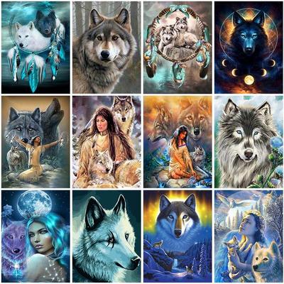 DIY 5D Diamant Malerei Kreuzstich Wolf Frauen volle Runde Bohrer Mosaik Diamant Stickerei Strass Tiere Home Decor