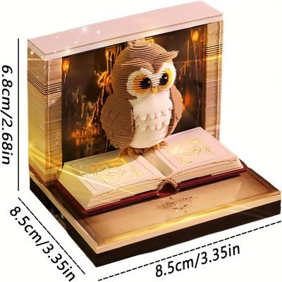 3D Owl 2026 Full-Year Calendar Calendar Magic Academy Theme Series Calendar Creative Desktop Ornament DIY Paper Carving Memo Pad