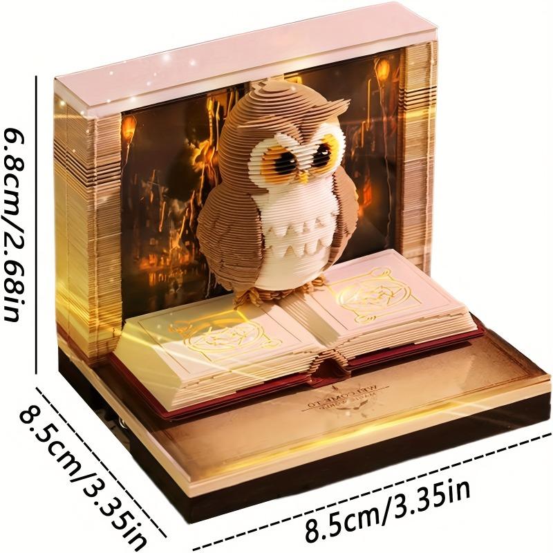 

3D Owl 2026 Full-Year Calendar Calendar Magic Academy Theme Series Calendar Creative Desktop Ornament DIY Paper Carving Memo Pad