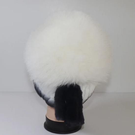 Winter Knitted Real Fox Fur Hat With Tail Women Warm Soft Real Rex Rabbit Fur Hats Natural Luxury Quality Genuine Fur Caps