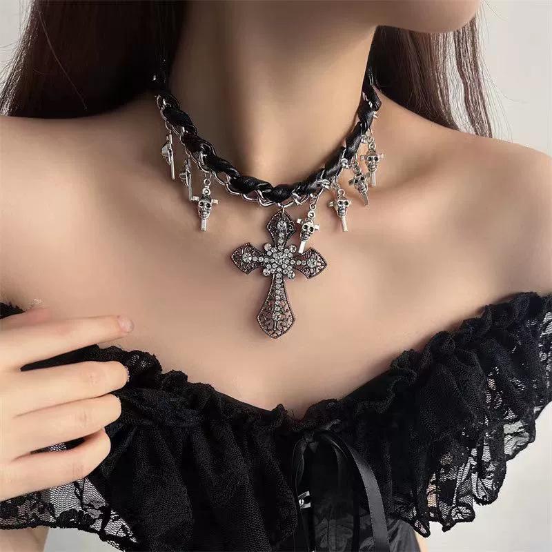 Y2K Spicy Girl Dark Star Leather Choker Necklace - Pure Desire Clavicle Chain