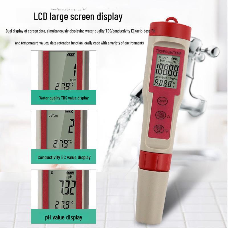 Three-in-one Water Quality Tester: TDS/PH/EC Detector Pen - Conductivity and pH Testing