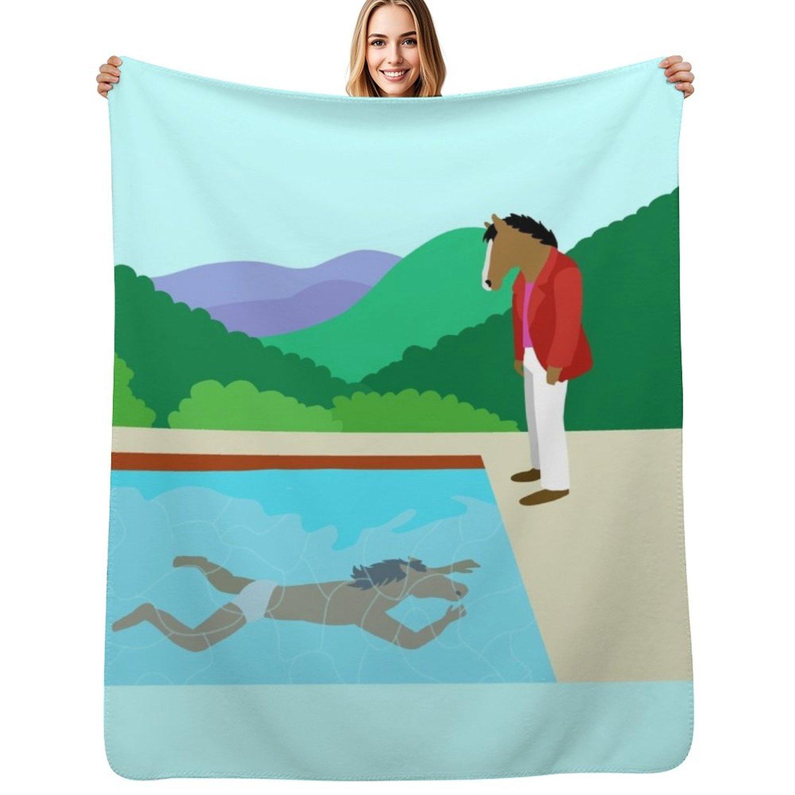 Minimal Horseman Throw Blanket Warm Throw Blanket Gift for Anniversary Size: 75*100cm, Weight: 230 GSM