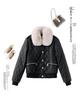 Winter Women's Korean Fashion PU Leather Coat with Fleece Lining and Fur Collar - Style WA8211