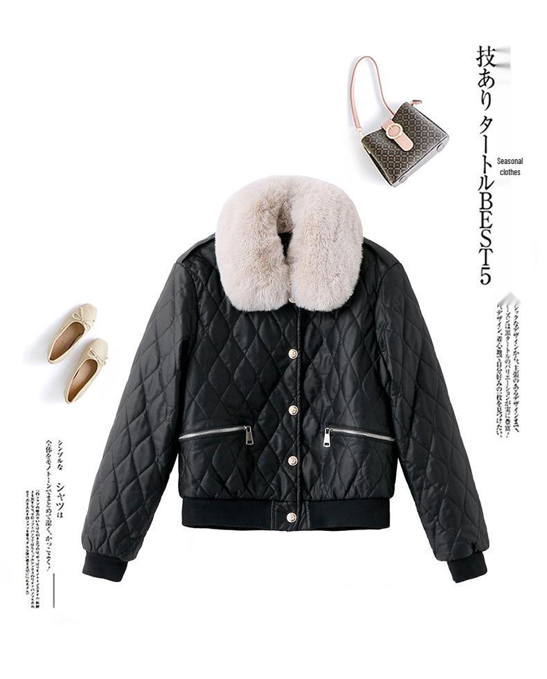 Winter Women's Korean Fashion PU Leather Coat with Fleece Lining and Fur Collar - Style WA8211