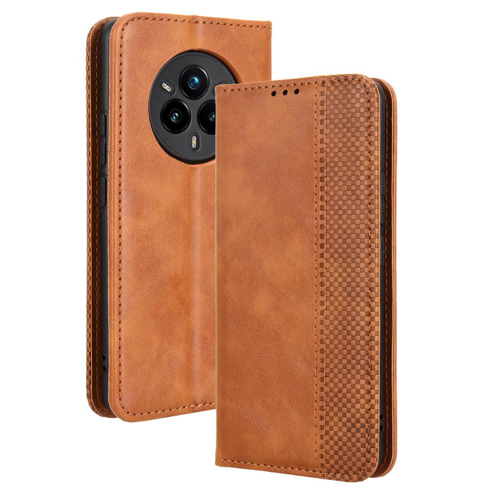 

For Realme 14 Pro+ 5G Case Wallet Stand Retro Texture Leather Phone Cover Brown