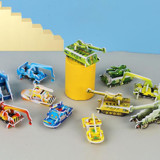 100Pcs/Set Kids 3D Puzzle Toy Number Animal Dinosaur Airplane Tank Spinning Top Cognition Jigsaw Assembly Educational Game Kit