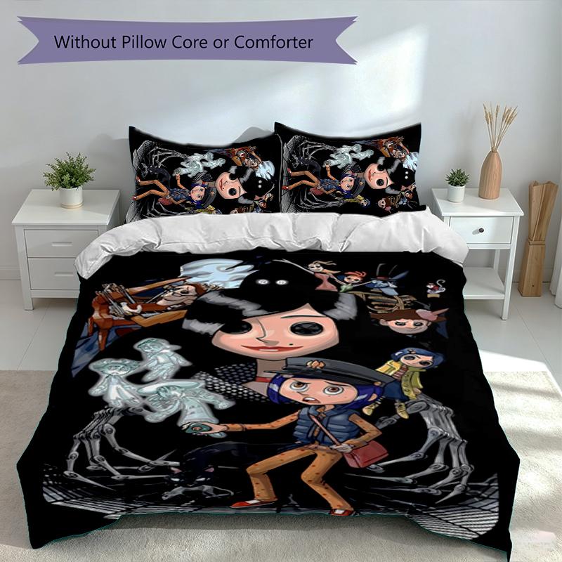 3pcs Coraline Duvet Cover Set, Includes 1 Duvet Cover and 2 Pillowcases,Skin-Friendly&Comfortable Fabric,Suitable Bedding Sets