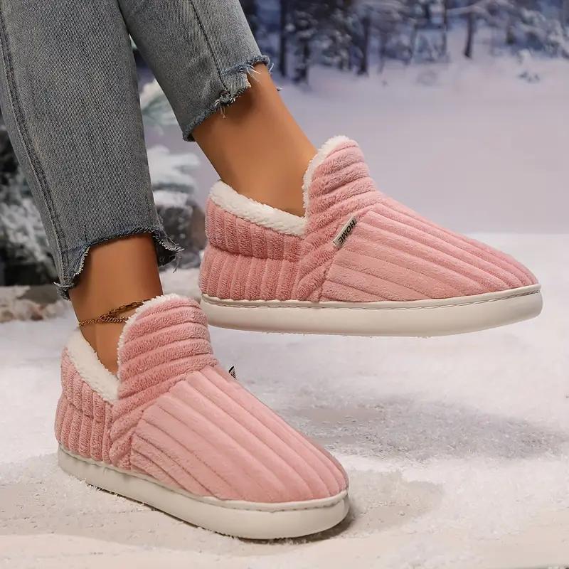 Kuschelige & Warme Damen Winter Hausschuhe Stiefel - Lässige Gestreifte Heim- & Outdoor-Schuhe, Schlupfverschluss, Flacher Absatz, Niedliche Hausschuhe