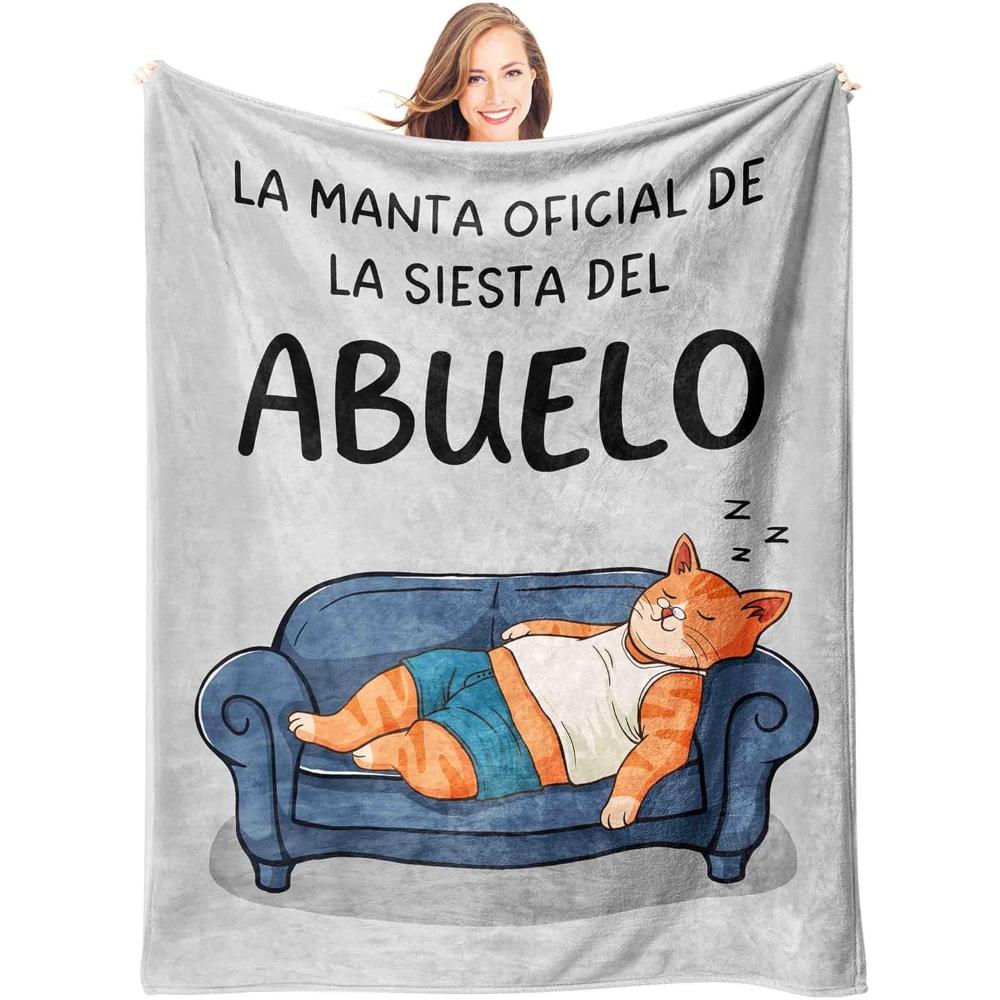 

La Manta Oficial De La Siesta Del Abuelo Blanket - Funny Cat Grandpa Siesta Design for Grandfather Gifts & Cozy Naps 75x90cm