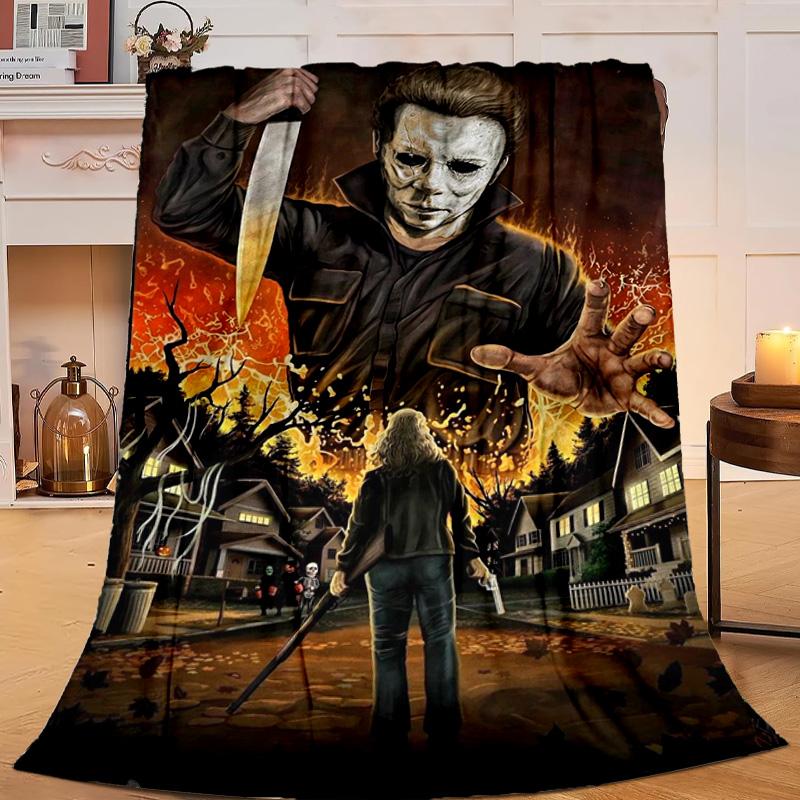 1PC Halloween Horror Night Flannel Blanket Gift, Suitable for Both Men And Women, Soft Ideal for Beds And Sofa, Birthday Or Christmas Gift