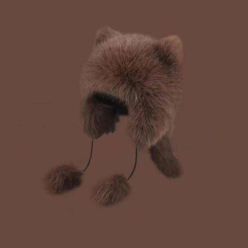 Thickened Winter Hats For Women Keep Warm Windproof Furry Trapper Hat With Cute Tail Ear Protectors Bomber Hat Winter