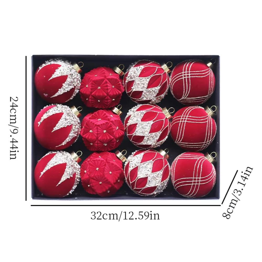 12 Stück 8cm Beflockte Weihnachtskugeln Set Rot Grün Weihnachtsbaumschmuck Partygeschenke