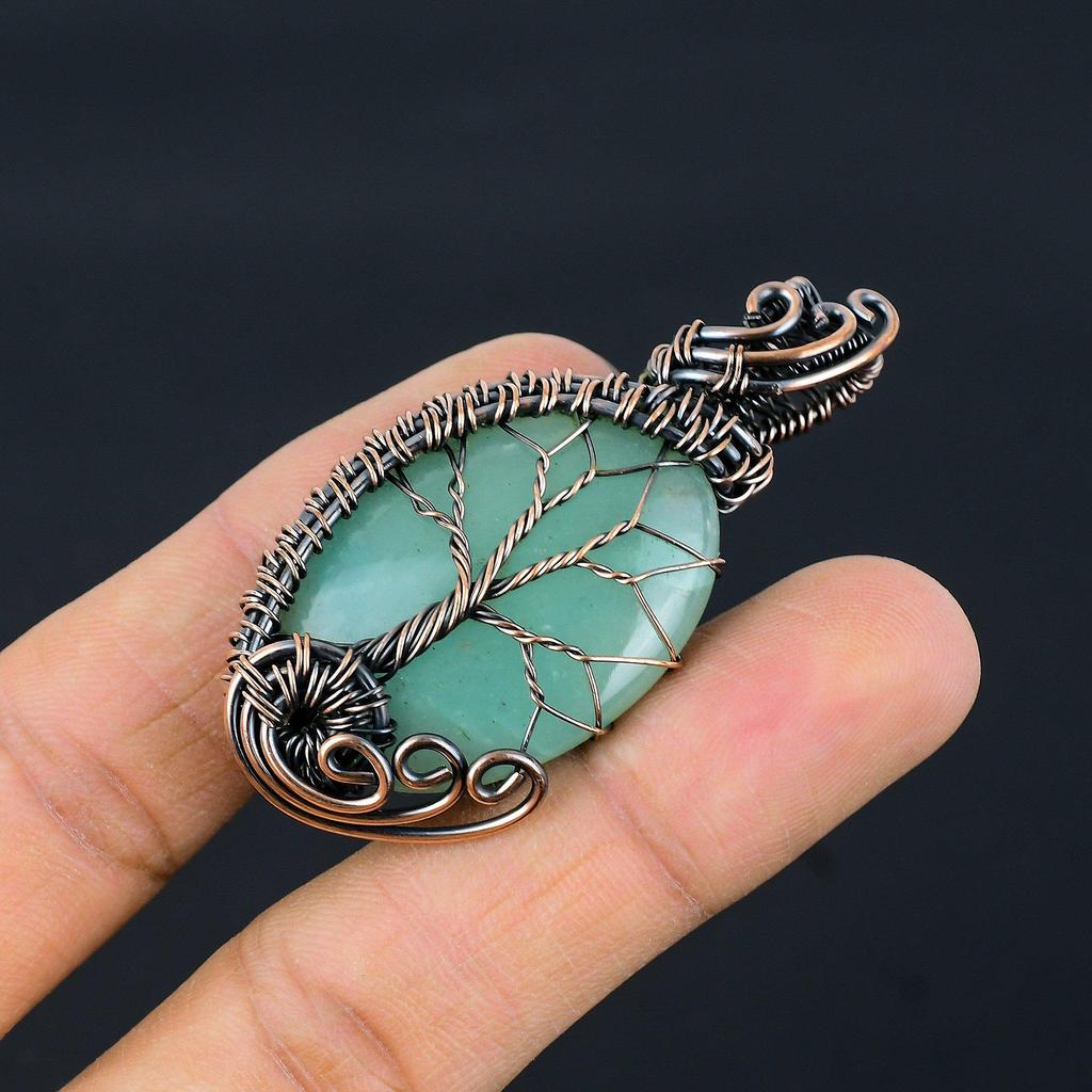 Green Chalcedony 999 Copper Wire Wrapped Pendant, Handmade Gemstone Pendant Jewelry, Gifts For Wife Brand New Pendant