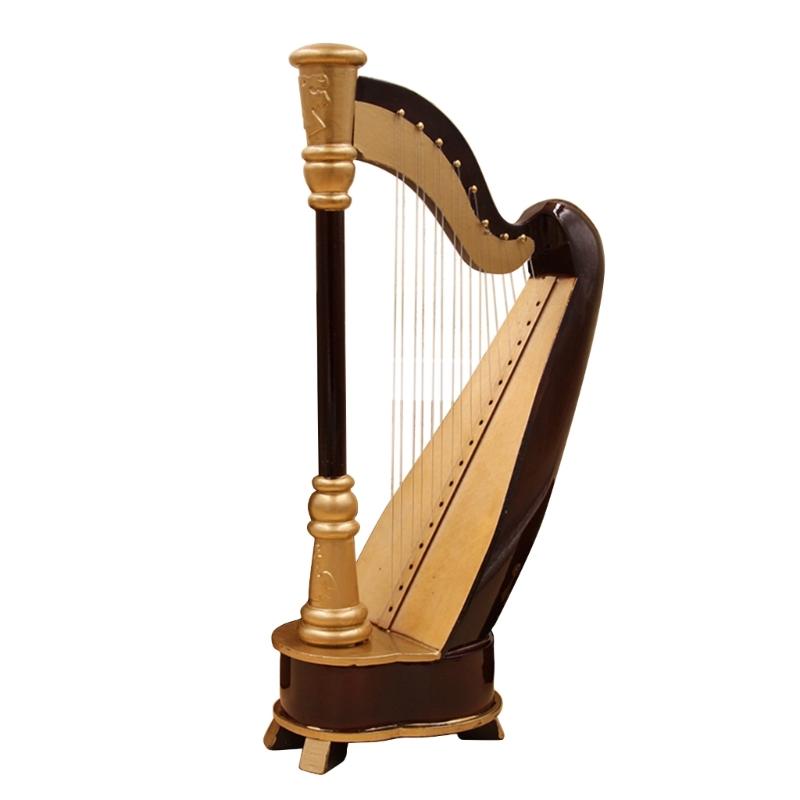 Wooden Miniature Harp Model with Black Gift Case Musical Instrument Model Musical Gifts Ornaments Decorations