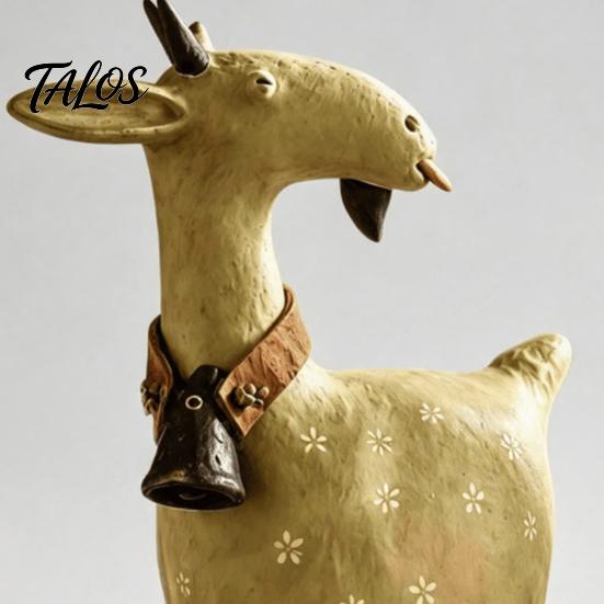 Akcenty na półkę w stylu wiejskim Vintage figurki kóz z dzwoneczkiem na obroży, Rustykalne zwierzątka dekoracyjne na biurko, Statuetki do domu, Ornament dekoracyjny w stylu wiejskim na półkę,