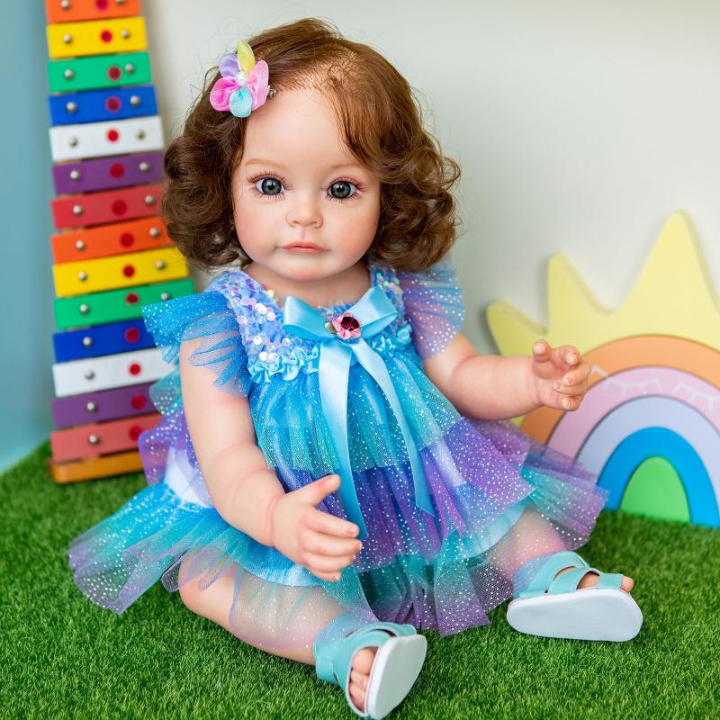 22 Inch Full Silicone Body Reborn Dolls Alive 55 Cm Cute Suesue Rooted Hair Newborn Babies Doll Soft Vinyl Real Life Simulation Doll Kid Festival Gift