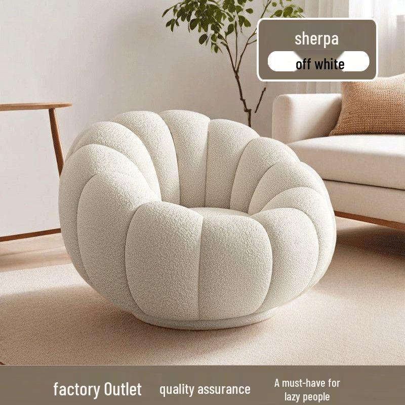 Cream Pumpkin Tatami Sofa Chair: Compact Single Person Sofa for Bedroom or Balcony Relaxation.