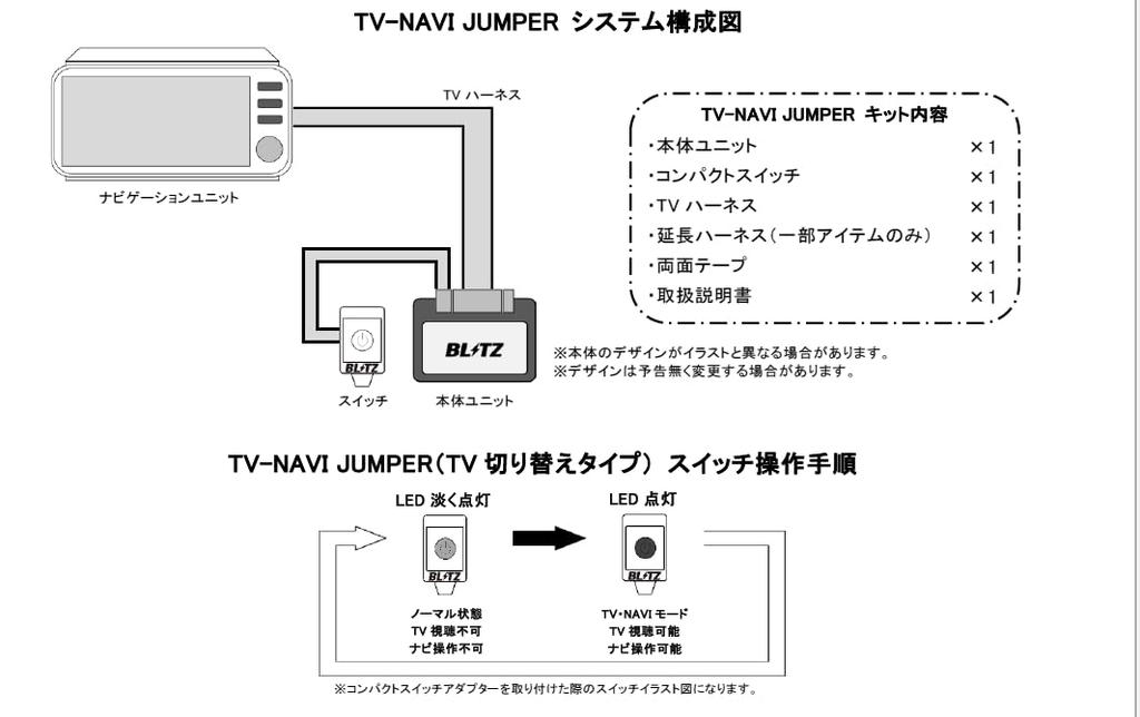 BLITZ TV Canceller Kit with Navigation Control manual TV for and Suzuki In-Car [TV-NAVI JUMPER] (with switch, display) Nissan, Mazda, (NSN73)
