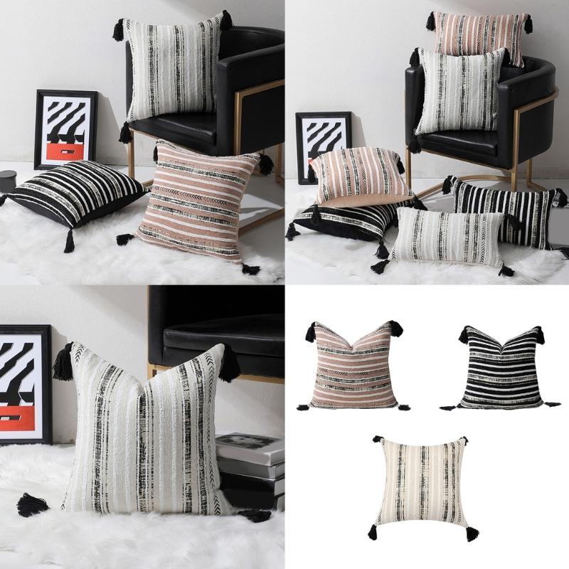 Chenille Jacquard Streifen Geometrisch Quasten Kissenbezug Weiche Dekorative Kissenbezüge für Sofa Schlafzimmer und Wohnzimmer