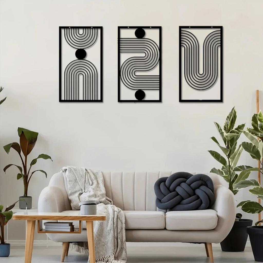 3pcs Abstract Line Art Boho Wall Decor Modern Geometric Canvas Painting Set