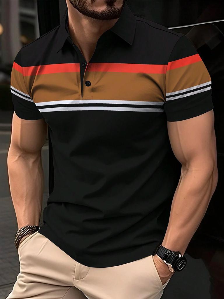 Men's Polo Shirt Button Collar Short Sleeve Pullover Summer Casual Sports Solid Color Striped Lapel Trend Men's T Shirt Tops