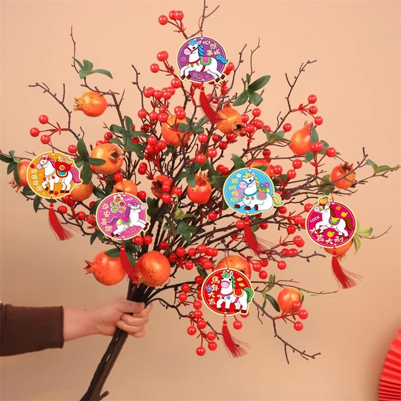 Chinese New Year 2026 Decoraitons  Spring Festival Hanging Ornaments Plant Bonsai Pendants with Tassle Horse Year Party Supplies