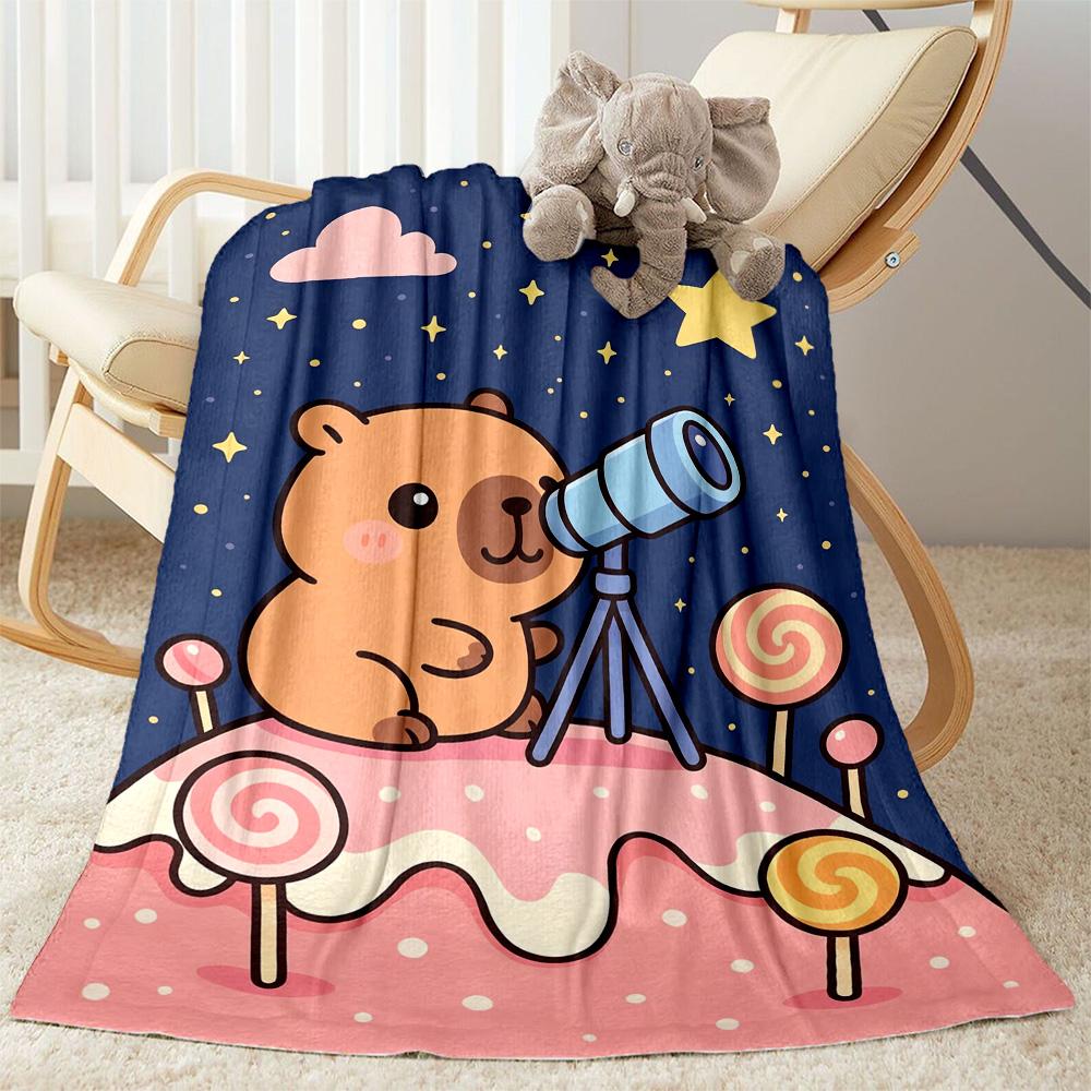 1pc Cute Bear Watching Stars Blanket Comfortable Soft Lightweight All Season Multi Purpose Blanket Travel Camping Picnics Sofa Office bedroom Friends