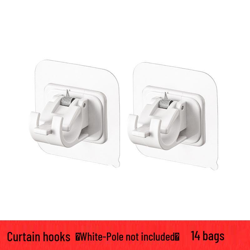 Adhesive Telescopic Rod Fixing Clips: No-Drill Curtain, Shower, Towel, and Door Hanging Hooks