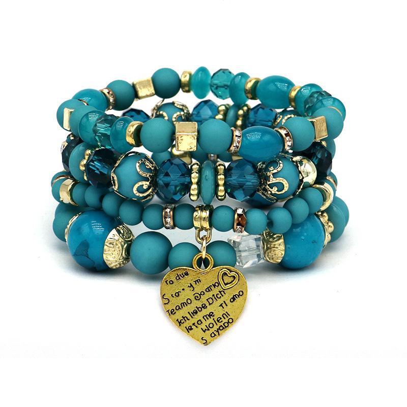 Bracelet Bohemian Ethnic Style Multi-Layer Bracelet Peach Heart Beaded Women'S Glazed Jewelry