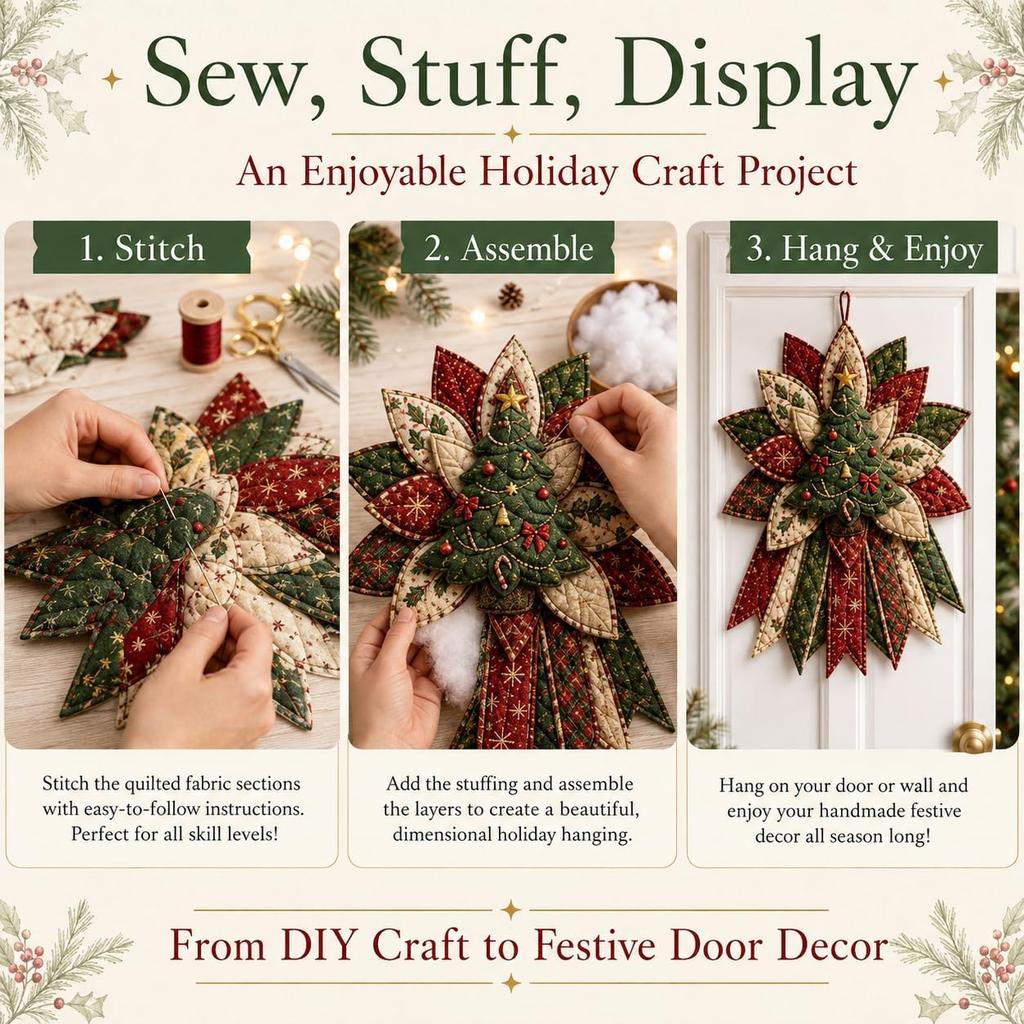 DIY Quilted Christmas Wreath Sewing Kit Fabric Door Hanging Ornament Gingerbread Tree Handmade Holiday Craft Decor Set