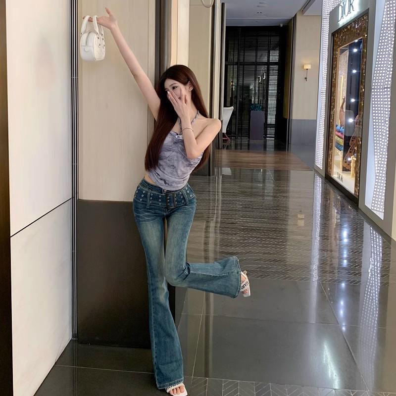 Women's Slimming Retro Flare Jeans with Wide Waistband – Versatile Floor-Length Horseshoe Pants for Spring and Autumn