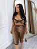European & American Fashion Leopard Print Bra with Lace Trim & Cropped Pants Set