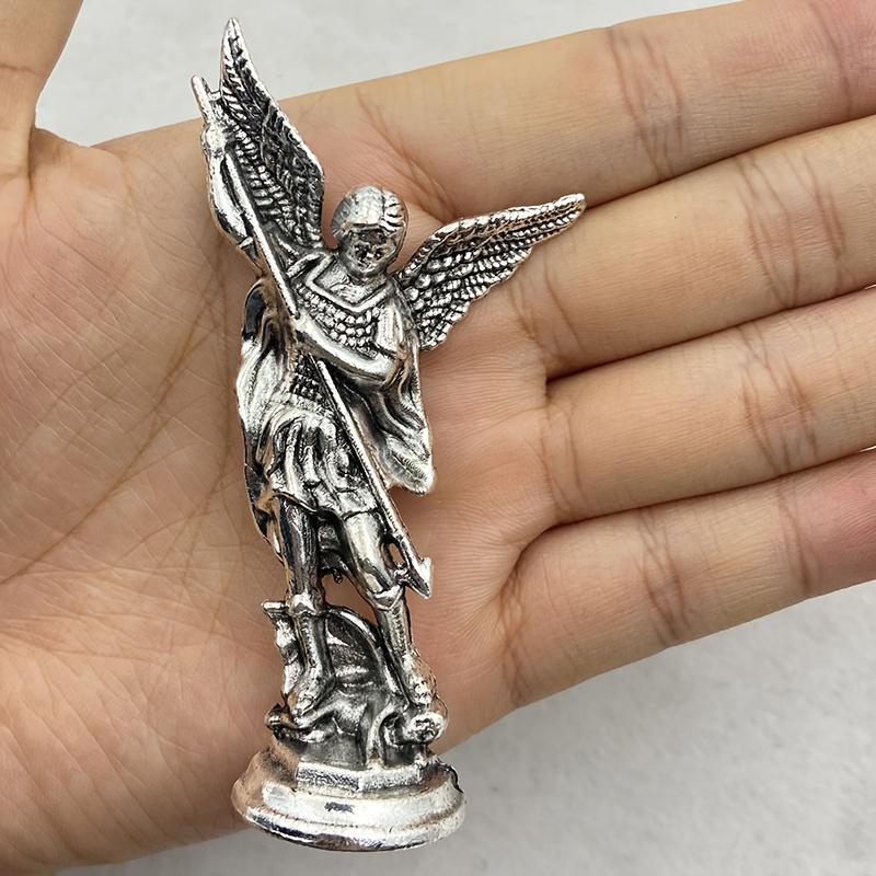 Saint Michael Archangel Figurine, Sacred Angel Michael's Sculpture, Zinc Alloy Statue for Home Desk Decor