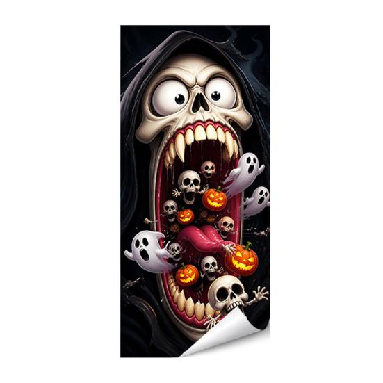 Outdoor Festive Atmosphere Decor Halloween Wall Stickers Trash Can Decal Stickers, Spooky Skull Ghost Horror Easy Application for Home Decals Garbage