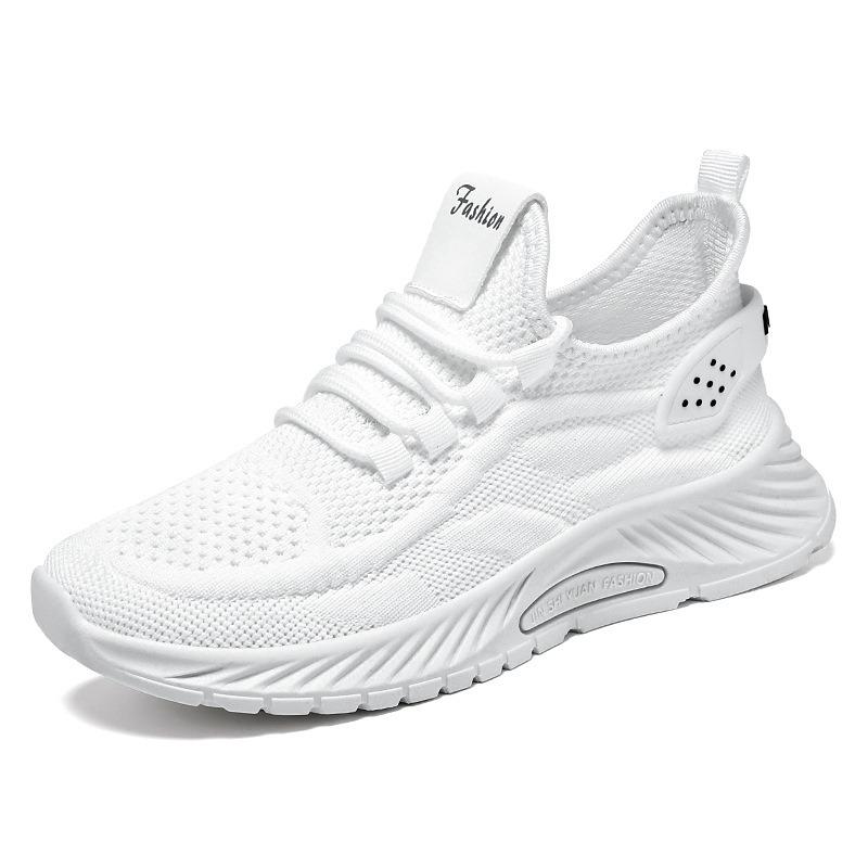 Shoes Female Couple Large Size Sneakers Flying Woven Lace-up Women's Shoes Soft Sole Breathable Running Shoes Light Mouth Comfortable Single Shoes