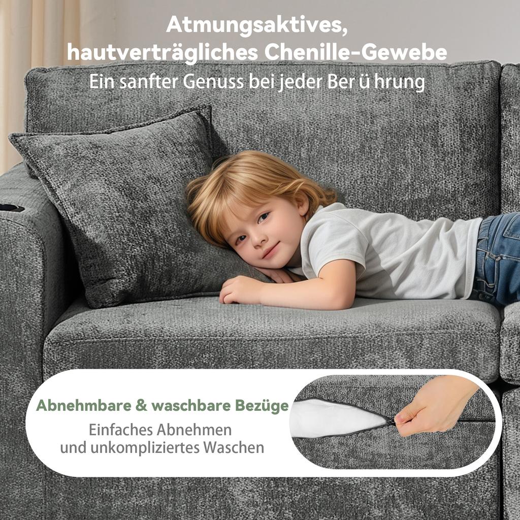2-seater relax sofa for small spaces, made of soft chenille fabric, suitable for living room, study, guest room and apartments, Gray