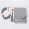Food Grade Keychain Bracelet Silicone Wallet With Wood Bead and Wallet Women's Key Chain Bangle With Tassel and Purse