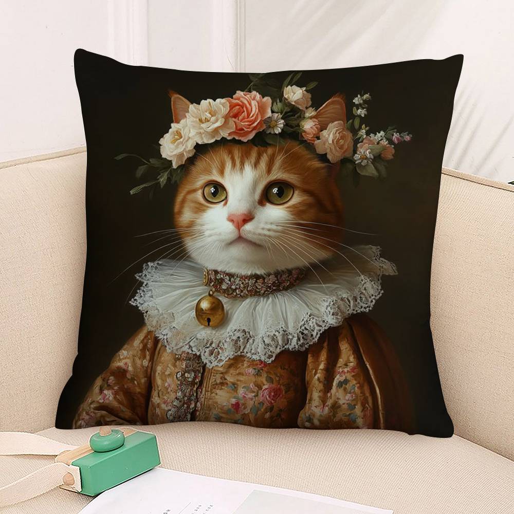 Renaissance Royal Cat Funny Pillow Case Plush Fabric Soft Pillowcase Double Sided Print Cushion Cover Household Gifts