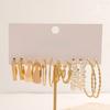 Yousheng 6 Pairs Women Hoop Earrings Simple Geometric C-shaped Twisted Faux Pearl Assorted Earrings Fashion Accessories Gift