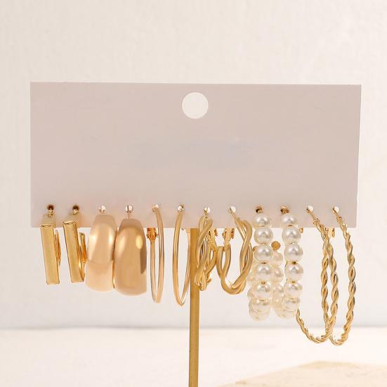 Yousheng 6 Pairs Women Hoop Earrings Simple Geometric C-shaped Twisted Faux Pearl Assorted Earrings Fashion Accessories Gift
