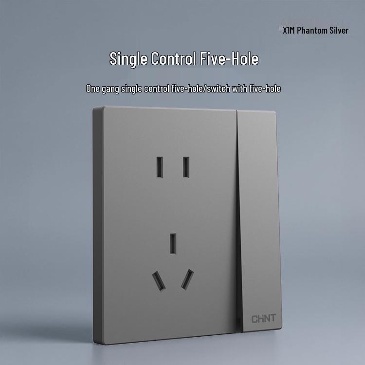 Chint 16A One-Gang 5-Hole Air Conditioner Wall Socket, Cream, Type 86, Phantom Silver Grey