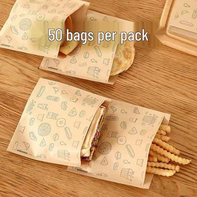 Oil-Proof Kraft Paper Snack Bag for Takeaway BBQ, Sesame Cakes, Pancakes, and Roujiamo