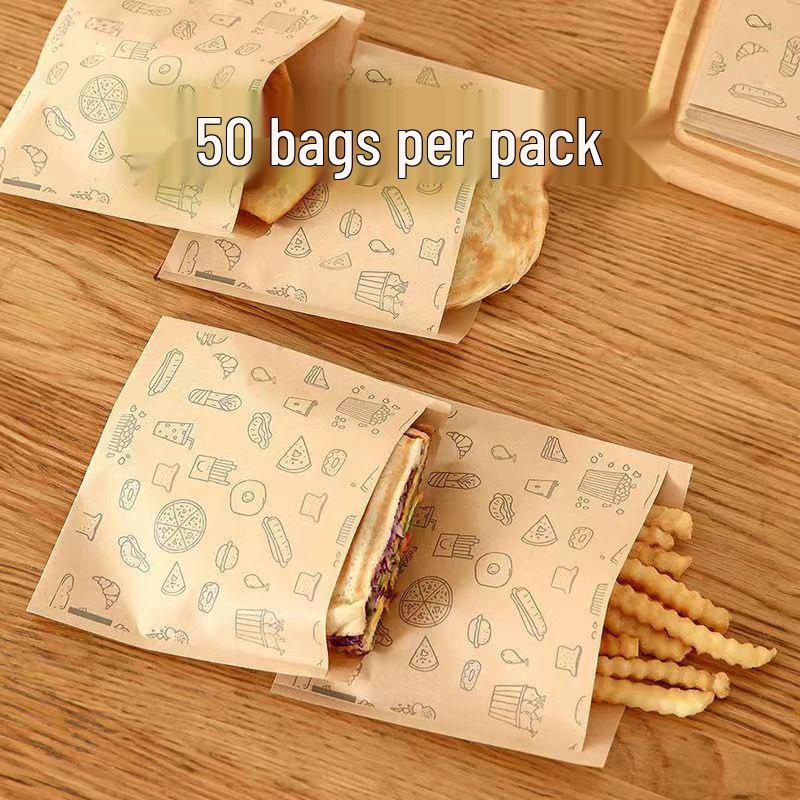Oil-Proof Kraft Paper Snack Bag for Takeaway BBQ, Sesame Cakes, Pancakes, and Roujiamo