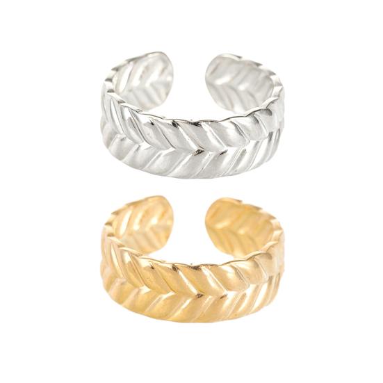 Thumb Ring Retro Leaf Shape Adjustable Opening Design Finger Ring Anti-Oxidation Stainless Steel Finger Band