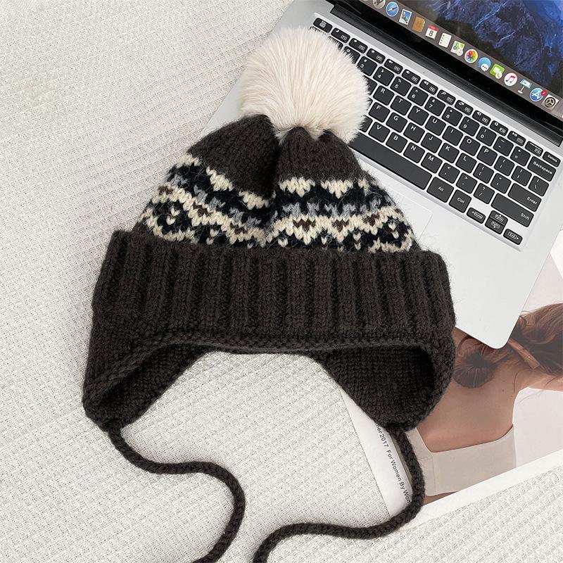 Autumn and winter new thickened warm ear protectors wool knitted hat women