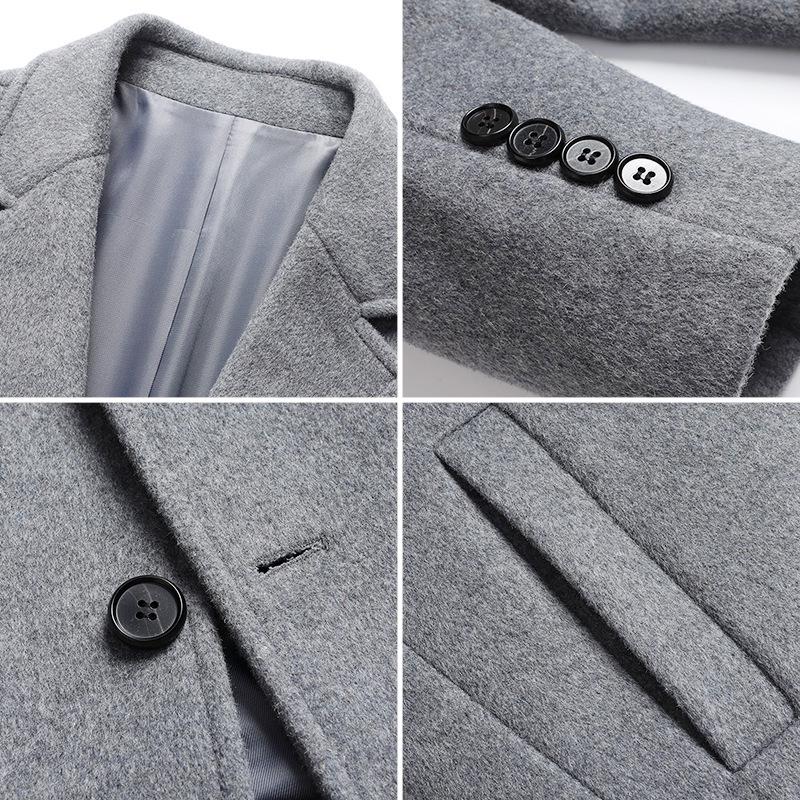 Men's Autumn and Winter Long Wool Over-the-Knee Trench Coat