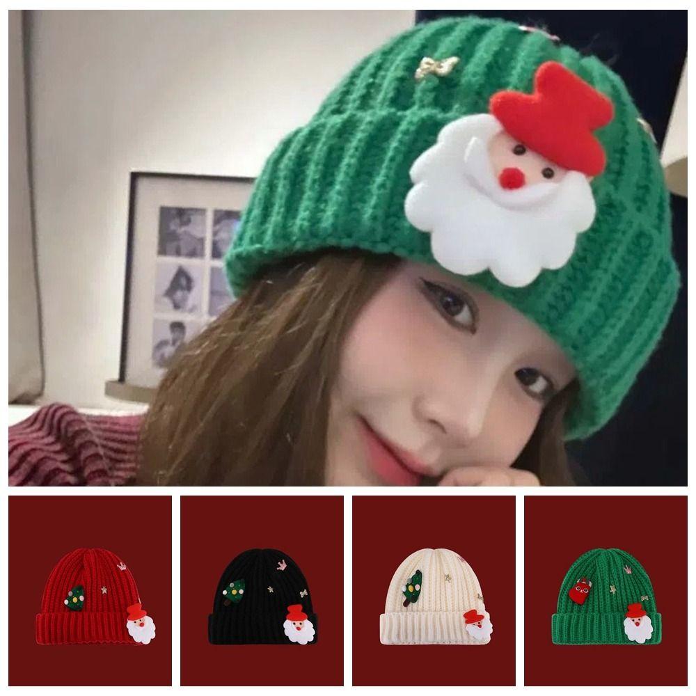 Soft Red Knitted Woolen Hat Plush Big Pullover Hat Fashion Christmas Plush Cap  Winter