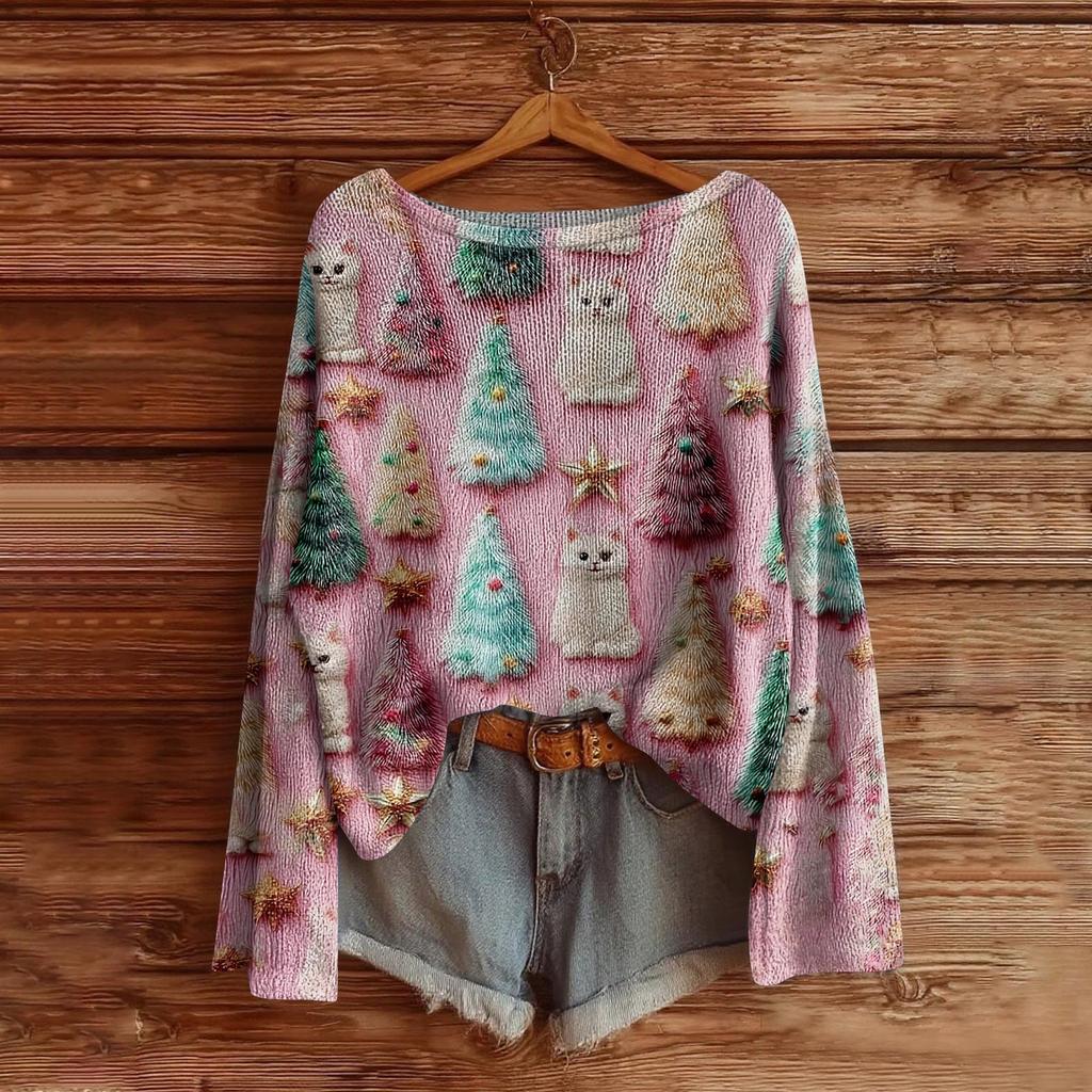 Women's Fashion Long Sleeve Christmas Snowman Snowflake Print Jacket Cardigan